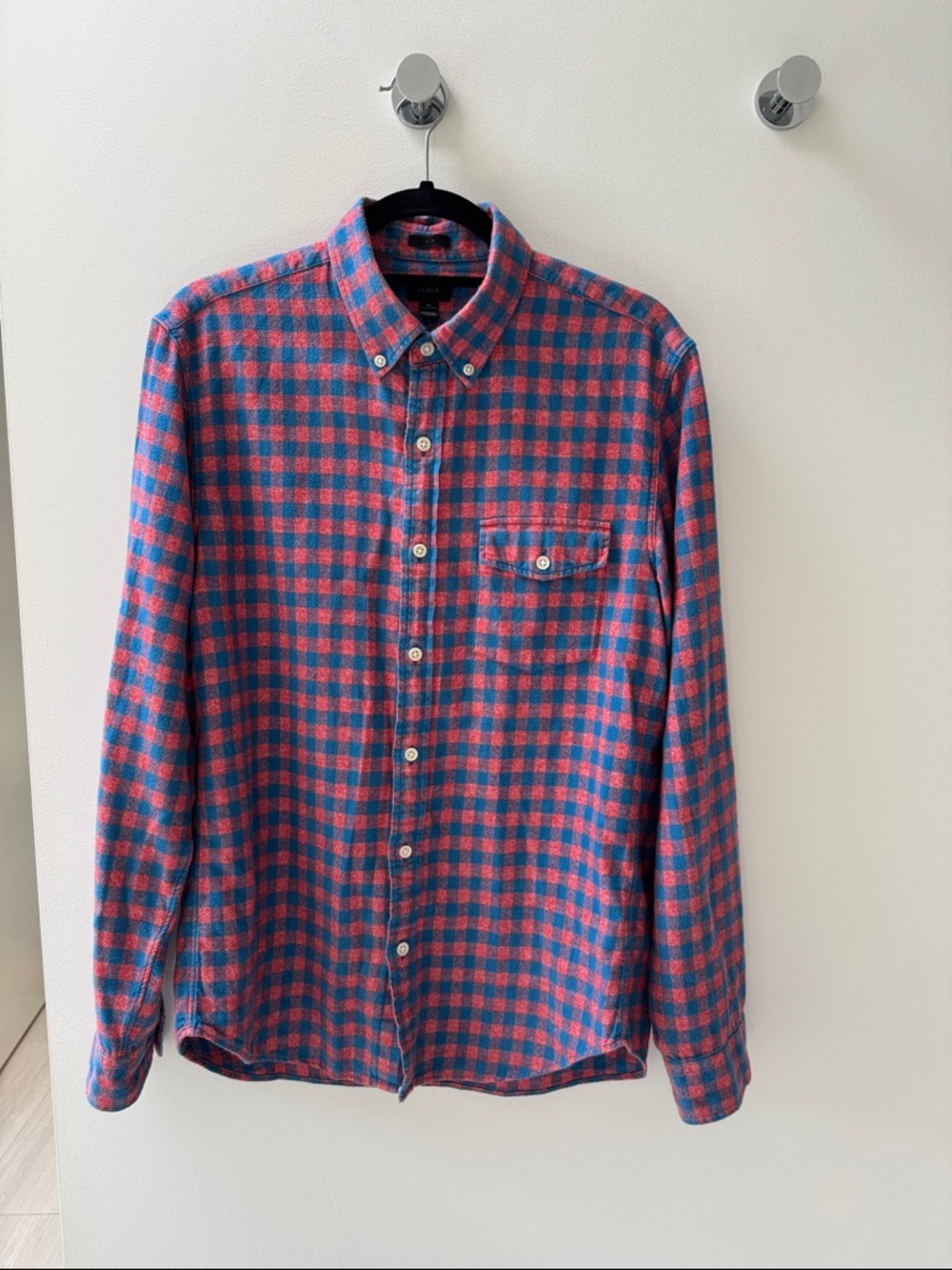 Slim fit burnt orange & blue check Button-Down flannel Shirt